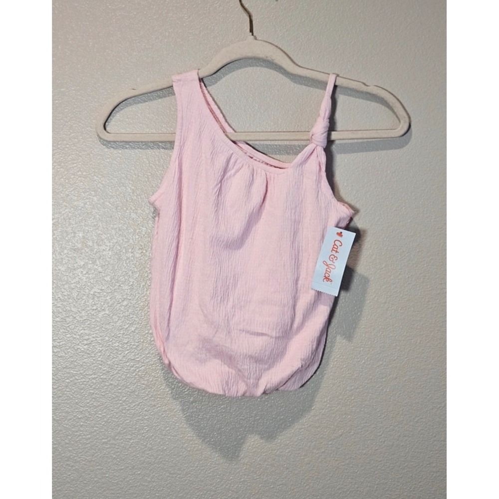 Cat & Jack Girls Pink One Shoulder Knot Tank Top Bubble Hem Size S 6/7 NWT